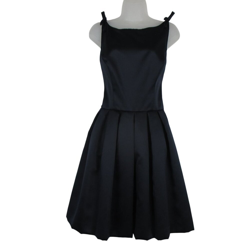 VINTAGE Dress En Francais by Huey Waltzer blue satin shoulder bow cocktail sz 10